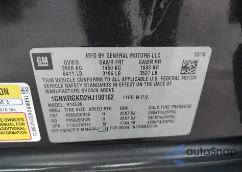 2017 Chevrolet Traverse 1Lt z USA, uszkodzony, nr VIN 1GNKRGKD2HJ198102